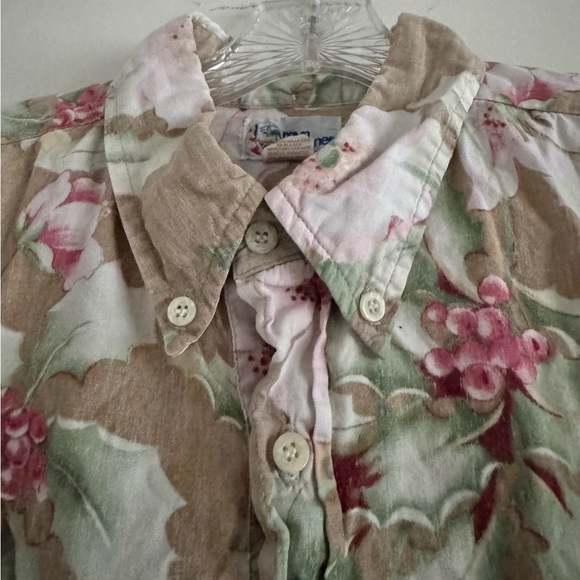 REYN SPOONER Men's Hawaiian Aloha Tan Floral Print 4 Button Shirt-Size XL - Picture 6 of 8